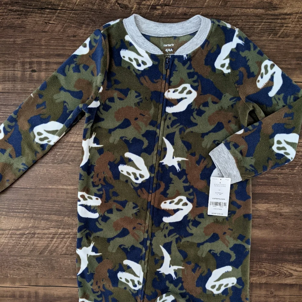 NWT Carter's Dinosaur Camo Fleece Footie Pajamas